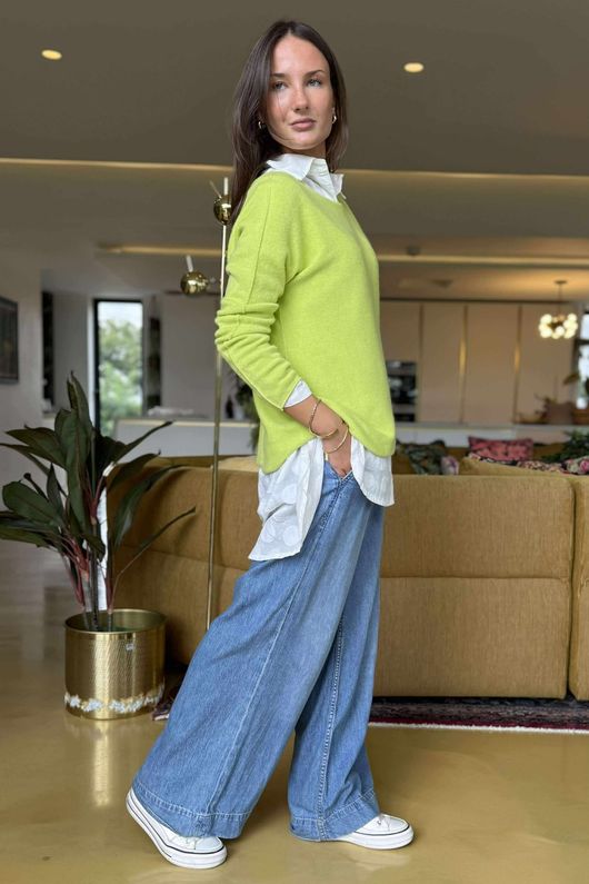 Made in Italy Conrad Body Skim Knit Jumper Chartreuse 